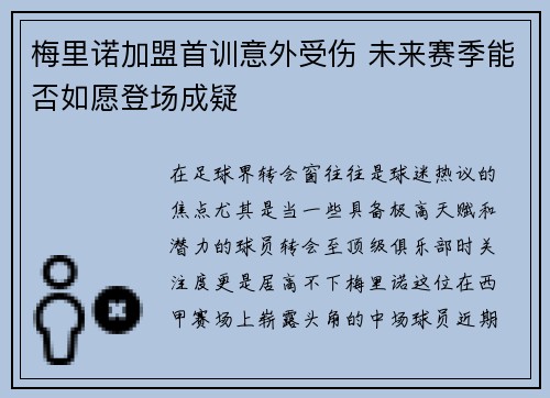 梅里诺加盟首训意外受伤 未来赛季能否如愿登场成疑